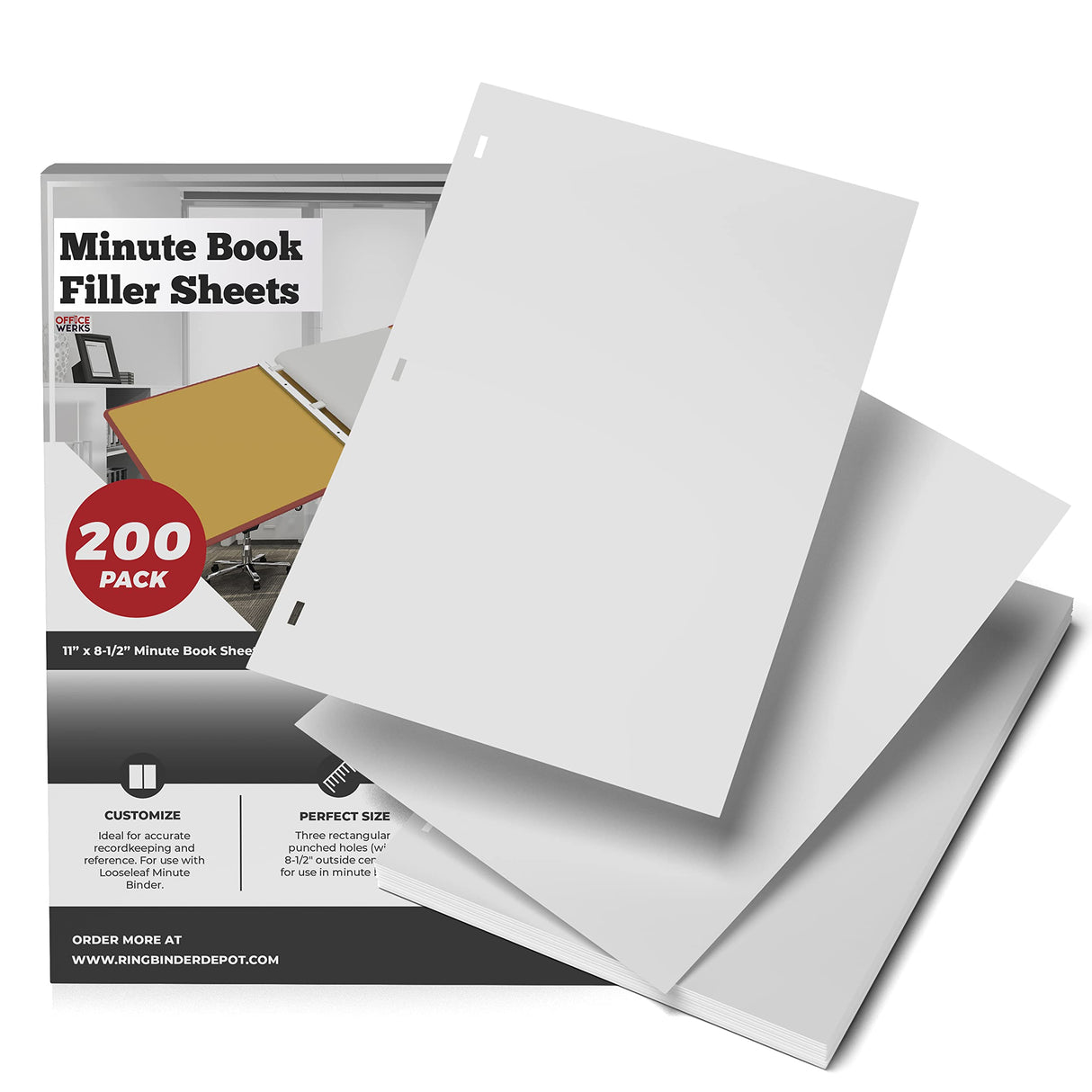 Performore 11 X 8.5 Inch Letter Size Minute Book Paper, 3 Hole Punched White Loose Leaf Minute Book Ledger Sheets, 200 Ledger Sheets for Record Keeping Performore