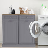 Ancohom Double Tilt Out Trash Cabinet Kitchen Waste Bins,Laundry Hamper Tilt Out Trash Can Cabinet 2 * 13 Gallon Pet Proof Trash Can for Kitchen (Grey) Ancohom