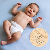 Wooden Baby Announcement Sign, 5.9Inches Hello World Newborn Sign, Double Sided Birth Announcement Sign, Lovely Baby Name Plaques for Photo Prop Baby Shower Hospital Nursery Gift. ATOPXiNG