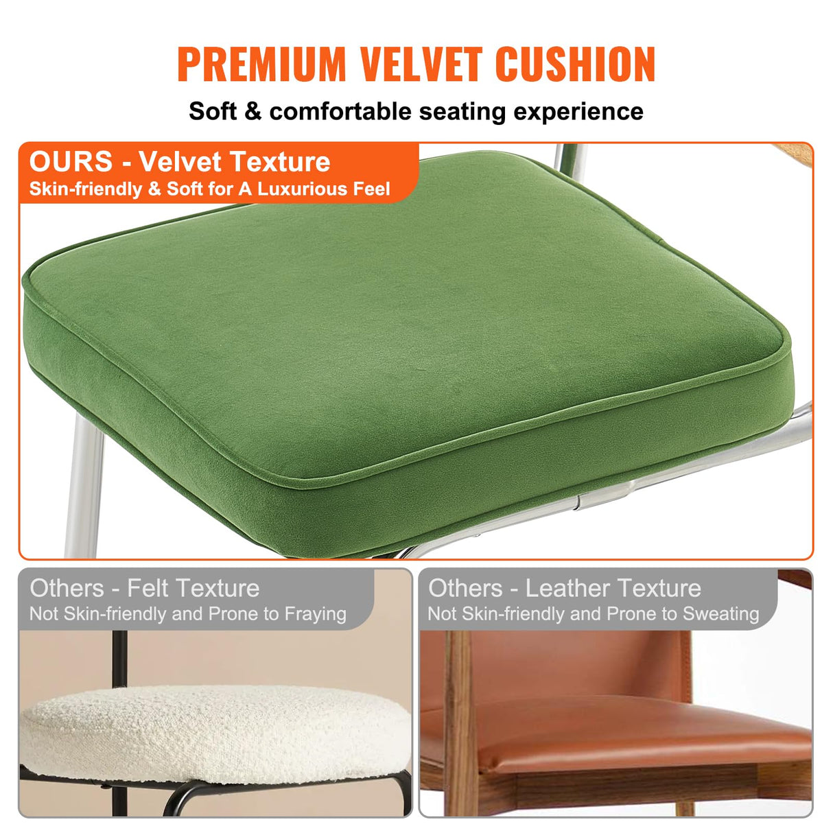 VEVOR Rattan Dining Chairs Set of 2, Mid Century Modern Dining Chair, Upholstered Velvet Accent Chair with Rattan Back, Retro Dining Room Kitchen Chair for Living Room, Bedroom (18.1 Inch) VEVOR