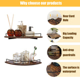 FNBAR Corner Floating Shelves, Rustic Brown Wood, Set of 2, Wall Mount Storage with Guardrail for Bathroom Kitchen Living Room FNBAR