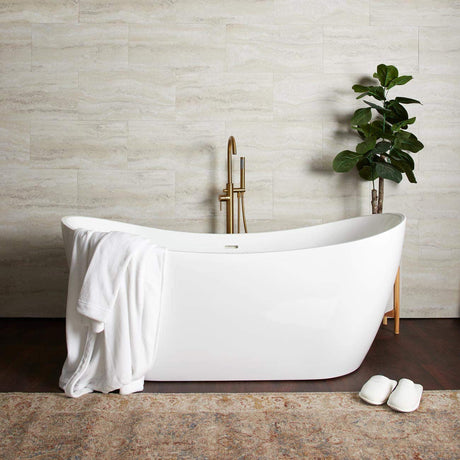 DreamLine Nile 67 inch L x 28 3/8 inch W x 28 3/8 inch H Freestanding Acrylic Bathtub with Matte Black Drain DreamLine