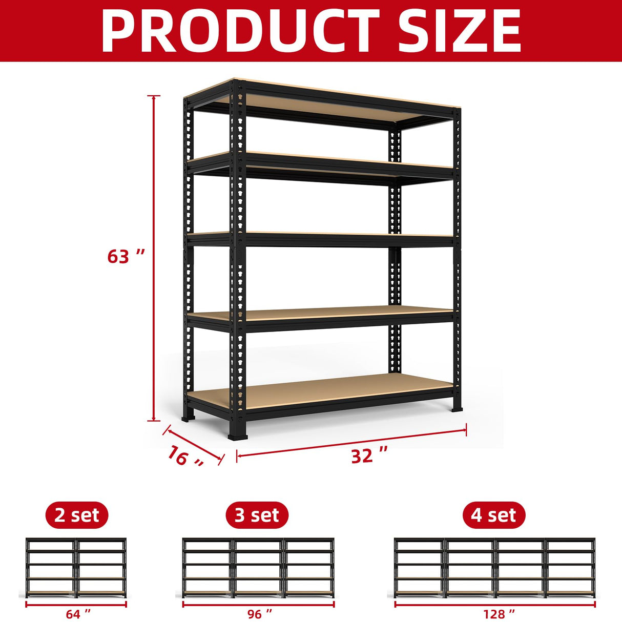 PrimeZone Heavy Duty Garage Storage Shelves, 31.5" W x 16" D x 63" H Adjustable Gargae Shelving, 5 Tier Metal Shelving Unit, Storage Shelf Utility Rack Organizer for Garage, Warehouse, Pantry, Black PrimeZone