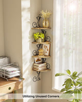 Alsonerbay Wall Mount Corner Shelves 4 Tier Floating Corner Storage Wood Shelves Decorative Rustic Radial Shelf in Cat Shape Carbonized Black Alsonerbay