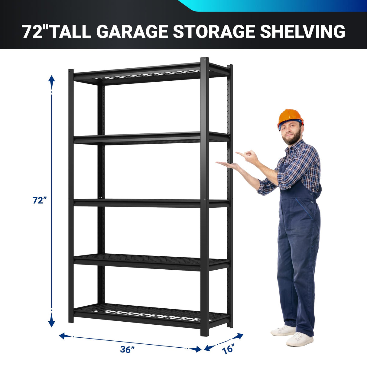FLEXIMOUNTS 72" H Garage Shelving, 5-Tier Garage Storage Shelves, Standing Shelving Unit, Metal Wire Rack, Heavy Duty Shelves for Basement, Warehouse, 36" W x 16" D x 72" H FLEXIMOUNTS