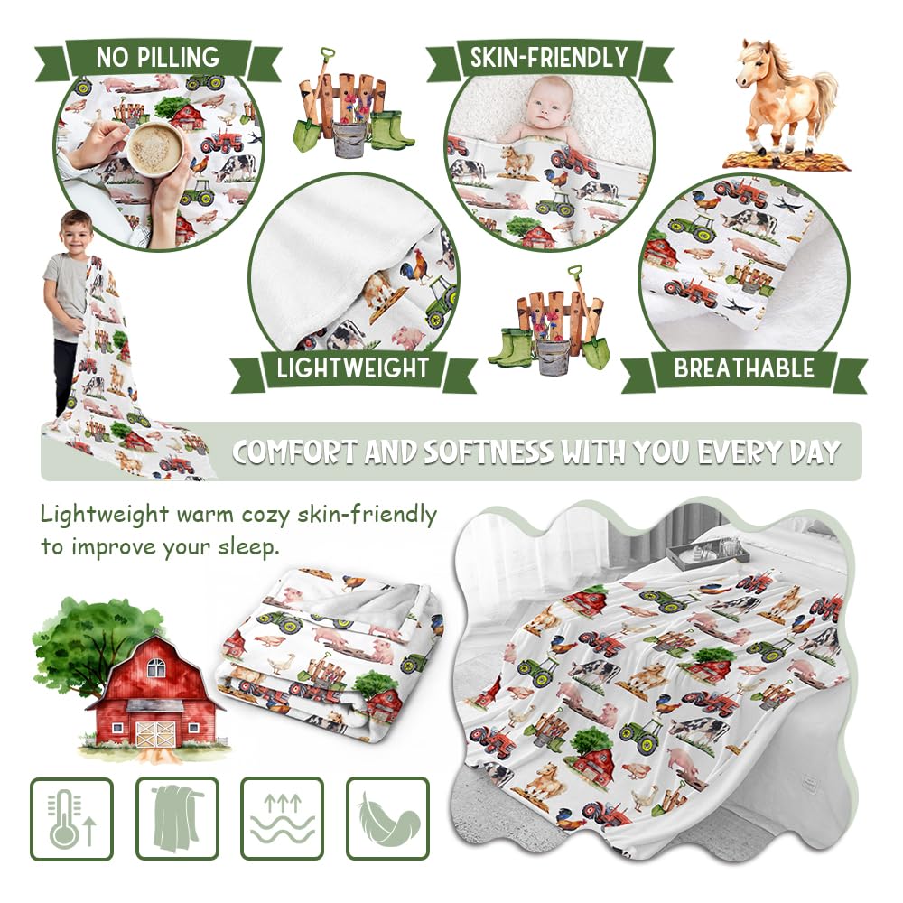 Buyyet Farm Animal Baby Blanket,Farmhouse Barn Neutral Baby Blanket for Boy Girl,Nursery Cow Chicken Pig Sheep Fleece Swaddle Receiving Blanket, Soft Newborn Toddler Kid Crib Bedding 40''x50'' for Kid Buyyet