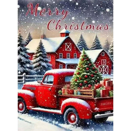 Winter Red Truck Diamond Art Kits for Adults,Merry Christmas Diamond Painting Kits for Beginners,DIY 5D Round Full Drill Diamond Dots Paintings Picture Arts Craft for Home Decor 12 x 16inch ZHUDENGXJL