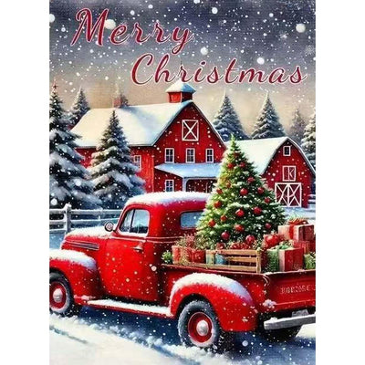 Winter Red Truck Diamond Art Kits for Adults,Merry Christmas Diamond Painting Kits for Beginners,DIY 5D Round Full Drill Diamond Dots Paintings Picture Arts Craft for Home Decor 12 x 16inch