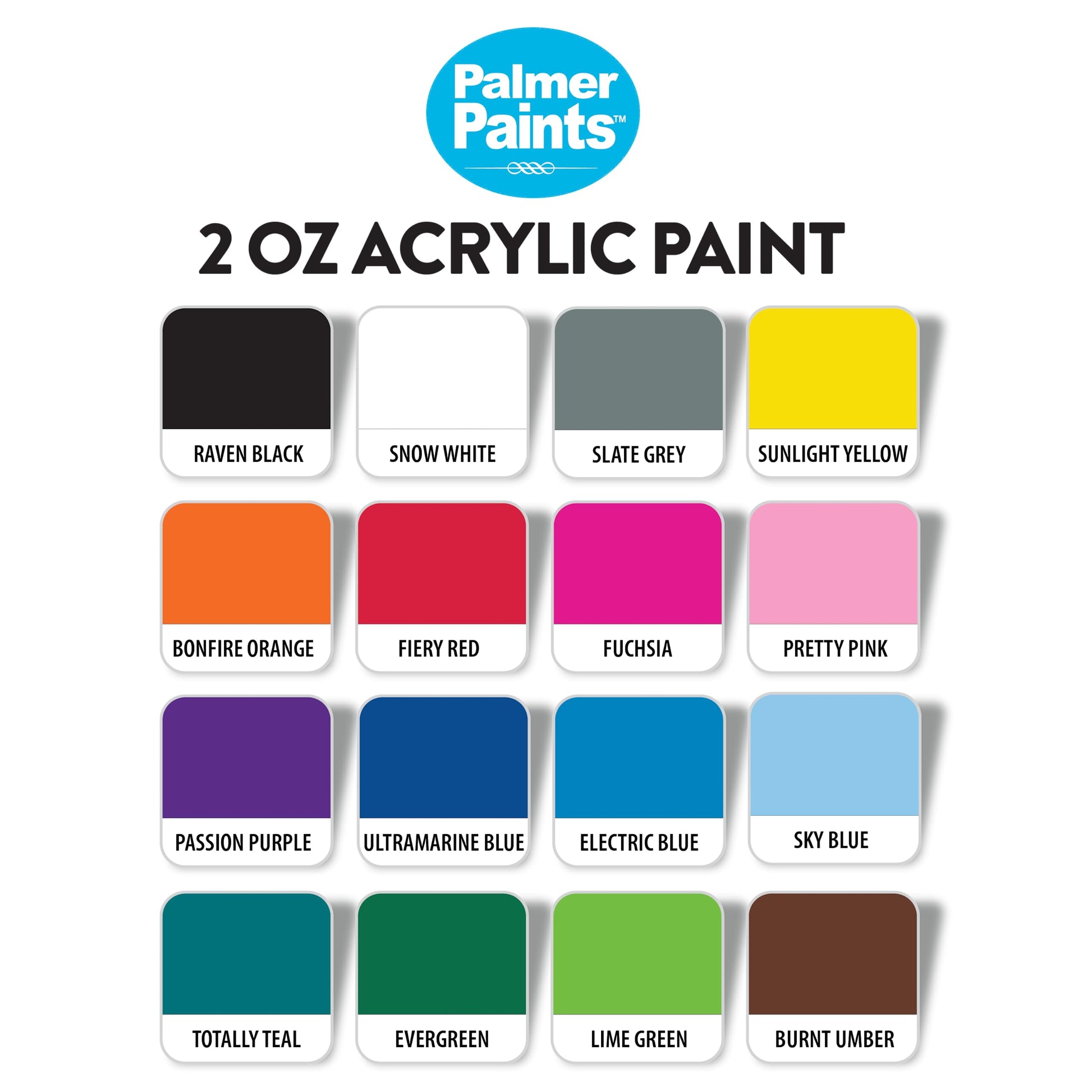 Palmer 2oz 16 Color Acrylic Paint Set, Perfect Color Selection - WoodArtSupply