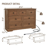 NONGSHIM 7 Drawer Dressers, Farmhouse Dresser Chest of Drawer for Bedroom, Modern Wood Drawer Dresser with Charging Station, Chest of Drawers Storage Cabinet for Living Room, Entryway, Natural Oak NONGSHIM