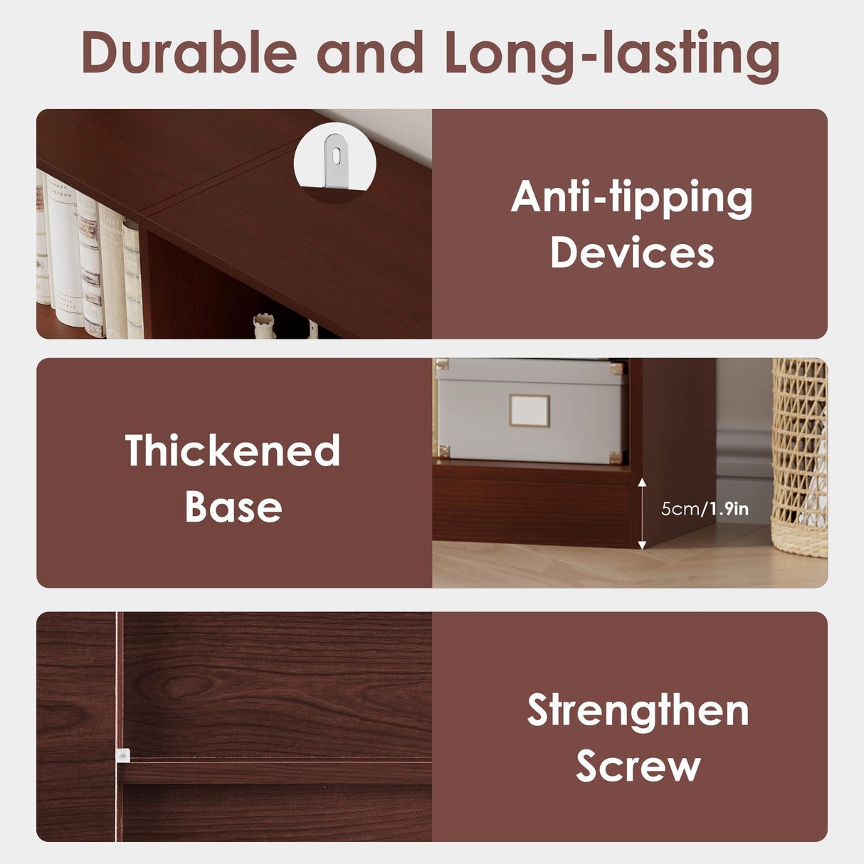 FACBOTALL Triple Wide Bookshelf, 6 Tier Large Bookshelf, Bookcase with 17 Open Display Shelves, 74'' Tall Bookcases and Bookshelves for Living Room, Home Office, Library, Cherry FACBOTALL