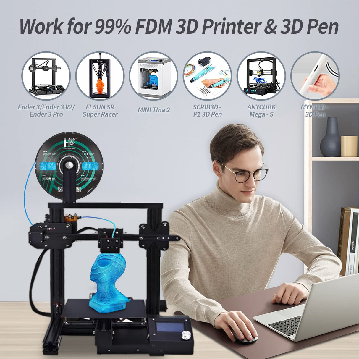 HP3DF PLA Filament, PLA Plus(PLA+), 3D Printer Filament, PLA Filament 1.75mm Dimensional Accuracy +/- 0.02mm, 1KG Spool (2.2 lbs), Fit Most FDM Printer (Silk Green PLA) HP3DF