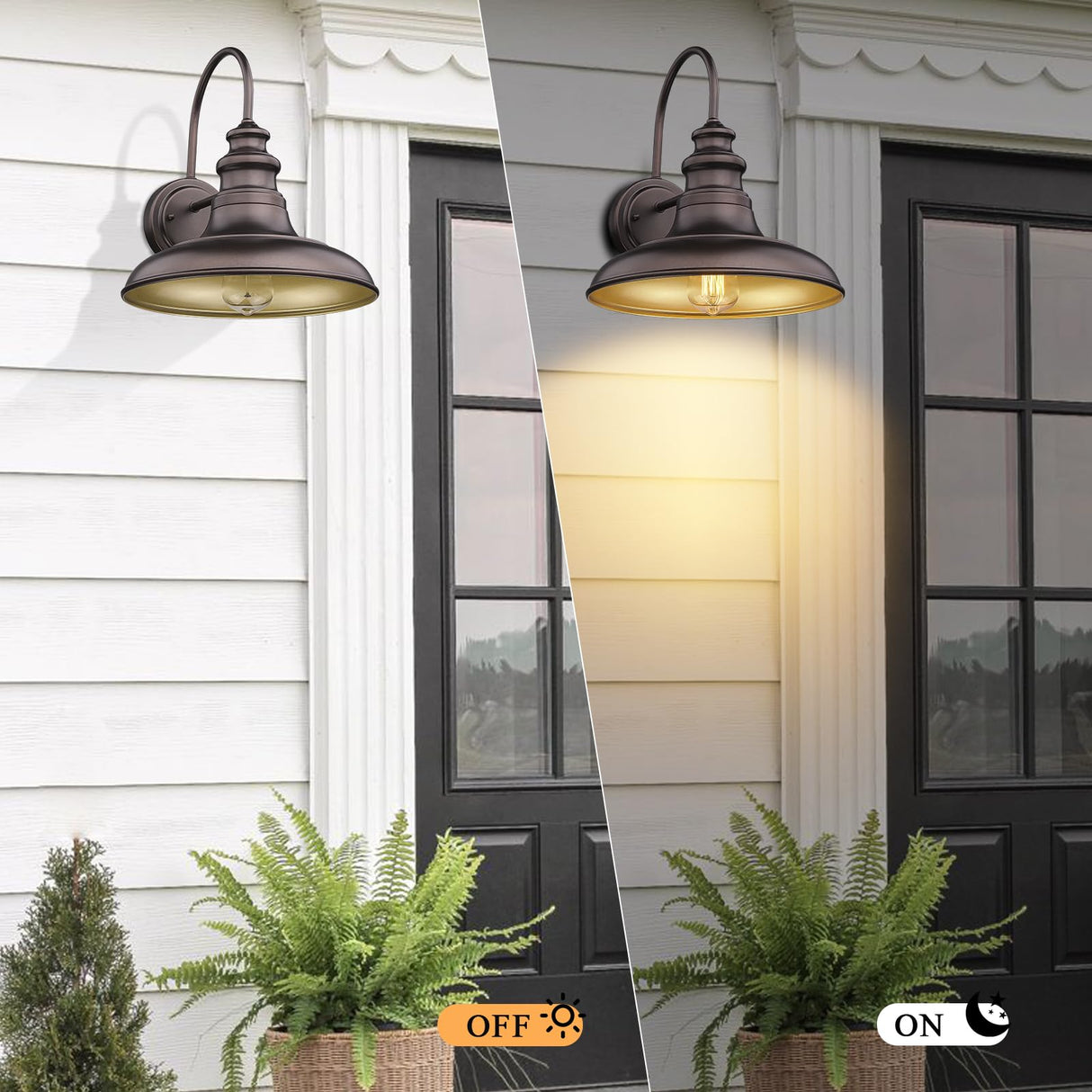 Diyel Outdoor Barn Light Fixture Farmhouse Wall Mount Light Wall Sconce Exterior Wall Lighting Fixture Industrial Bronze Finish Lantern for Porch with Gold Interior, 1Pack, RZ004 ORB Diyel