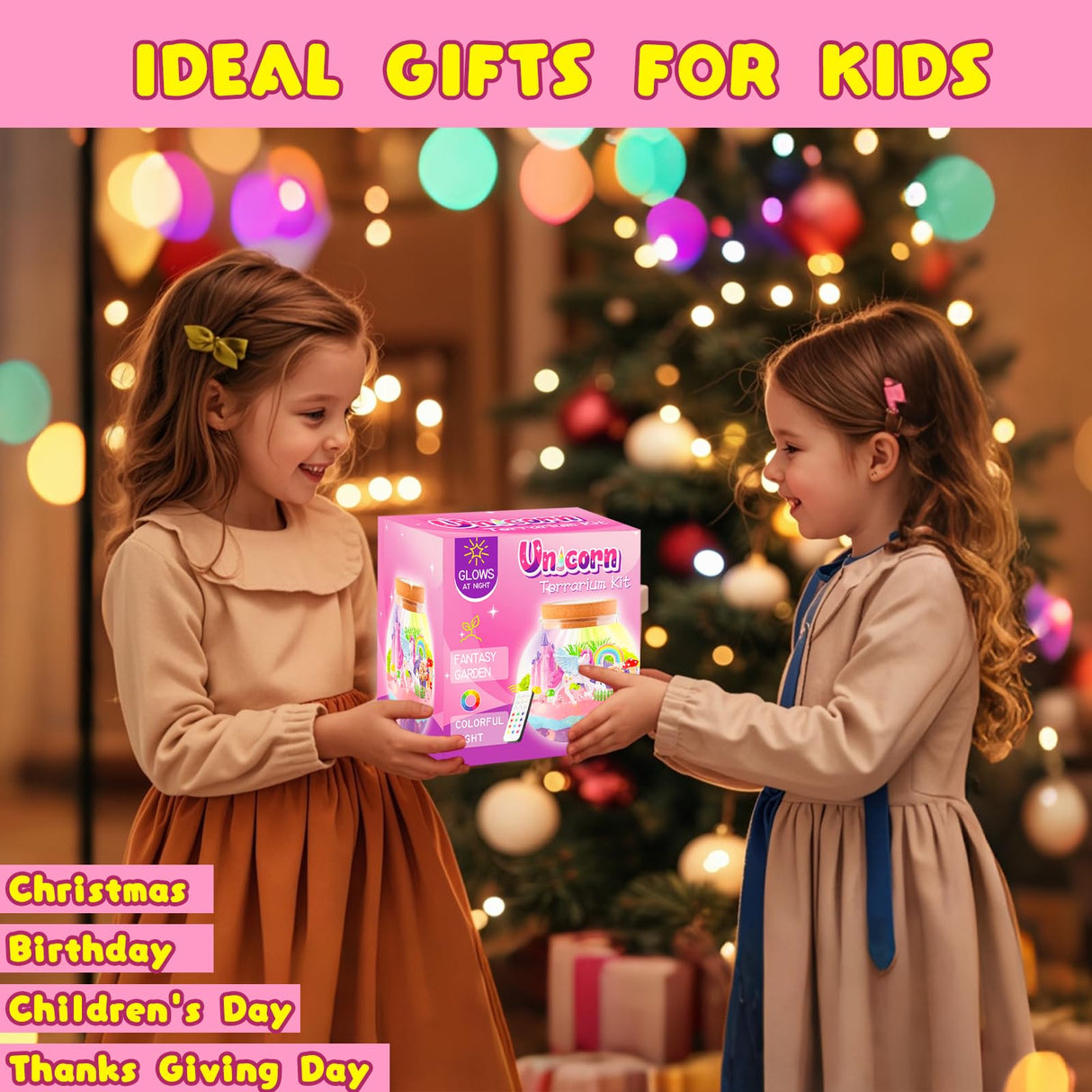 Unicorn Terrarium Kit for Kids, Unicorn Toys for Girls Age 4-6, Arts and Crafts Birthday Gift for Kids Ages 4 5 6 7 8 9 10 Year Old, Unicorn Academy Toys with Remote LED Night Light Swaitee