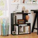Giantex 3-Tier S-Shaped Bookshelf, Modern Geometric Bookcase, Freestanding Display Shelf for Small Space, Versatile Side Table, Wooden Storage Organizer for Home Office, Living Room (1,Black) Giantex