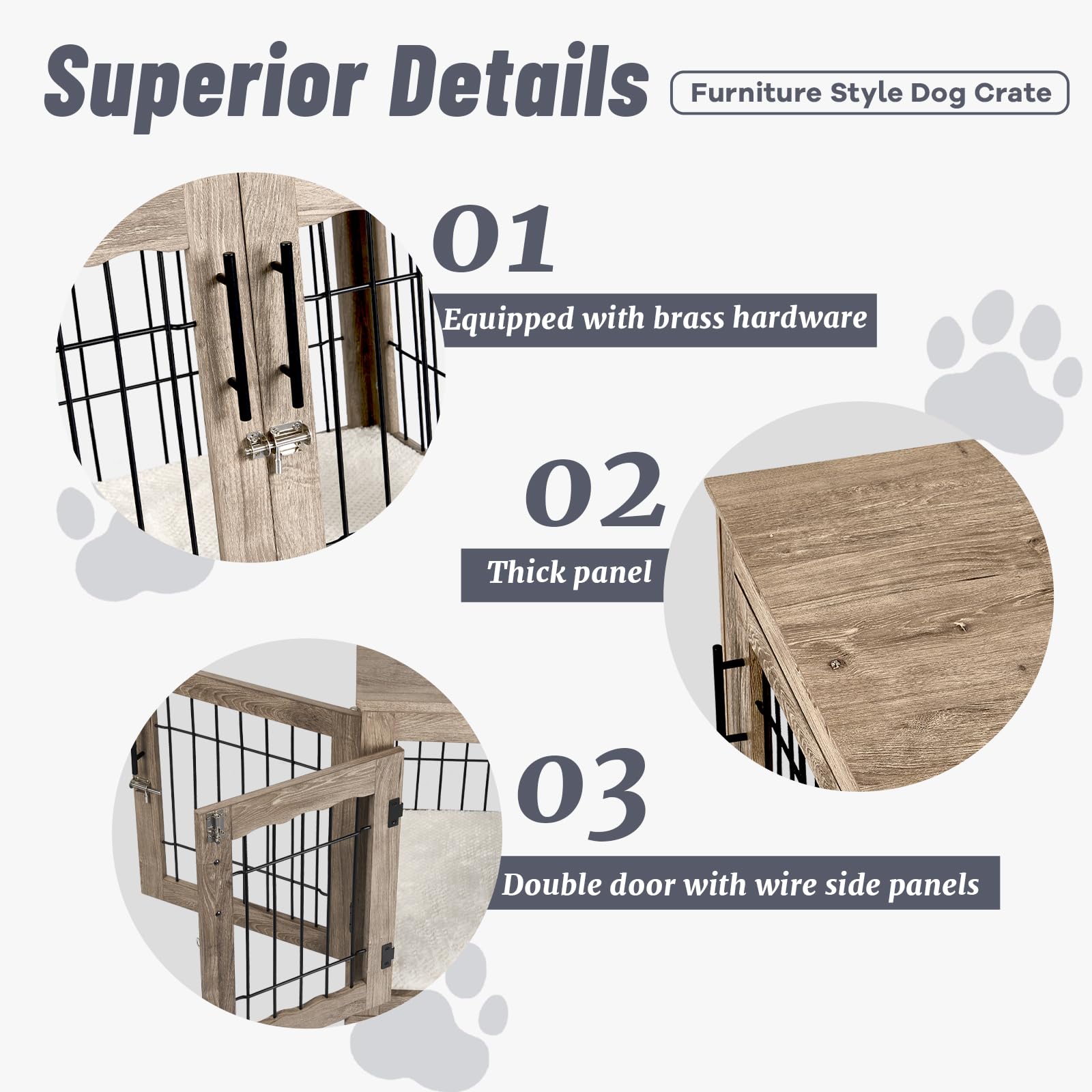 Upolana Dog Crate Furniture with Bed, Wooden Dog Kennel Furniture End Table Dog Crate with 3 Doors, Indoor Solid Wood Dog Cage - WoodArtSupply