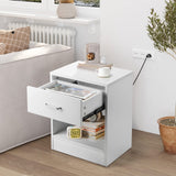 Karl home Nightstands Set of 2 with Drawer for Bedroom, Wood Night Stand Set 2 with Open Shelf, Modern Nightstand Bedside Tables Set of 2, End Table, White Karl home