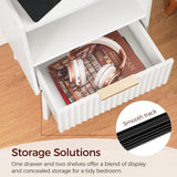 MAHANCRIS End Table Living Room Fluted Night Stand, 15.9" Modern Side Table with Charging Station，Bedside Table with Drawer for Small Spaces, Bedroom, White ETWT61E01 MAHANCRIS