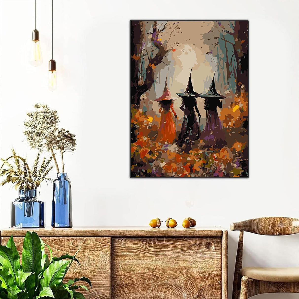 Meothan Framed Paint by Numbers Kits for Adults, Halloween Paint by Number for Adults Beginners, Paint by Numbers Kits on Canvas with Framed and Easel for Home Wall Decor 11.8x15.7inch (Witch) Meothan