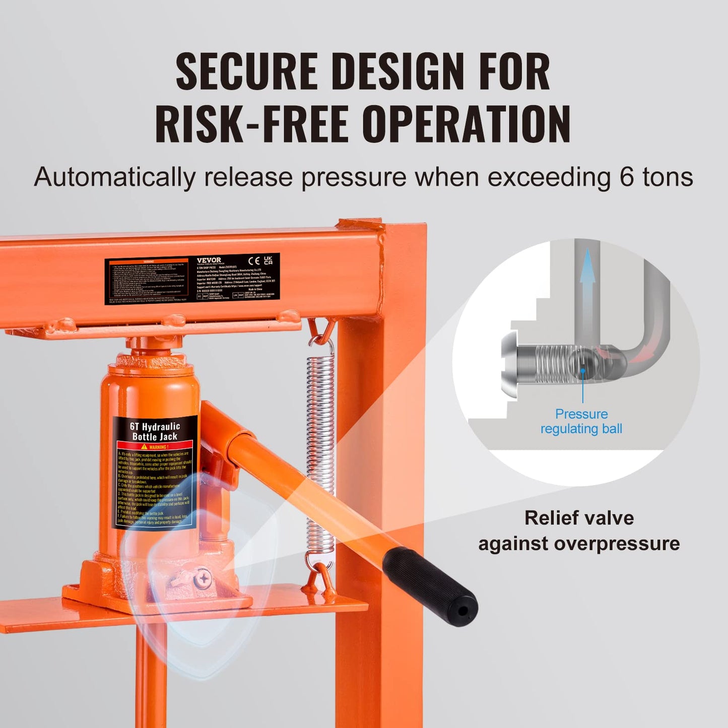 VEVOR Hydraulic 6 Ton H-Frame Garage Floor Adjustable Shop Press with Plates, 6T, Orange - WoodArtSupply