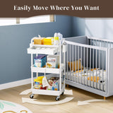 EaseSky Rolling Utility Cart with Drawer 3 Tier, Utility Storage Organizer with Plastic Shelf & Lockable Wheels Multifunctional Storage Cart for Kitchen, Bathroom, Office, Living Room, White EaseSky