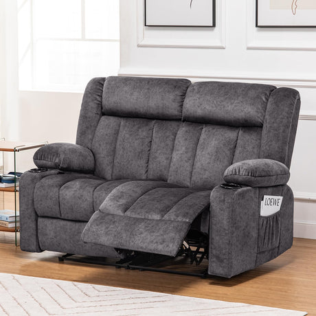 COMHOMA Manual Recliner Couch，Fabric Reclining Sofa Chair with Cup Holders, Upholstered ReclinerChair Set with Side Pockets Suitable for Living Room Furniture (2) COMHOMA