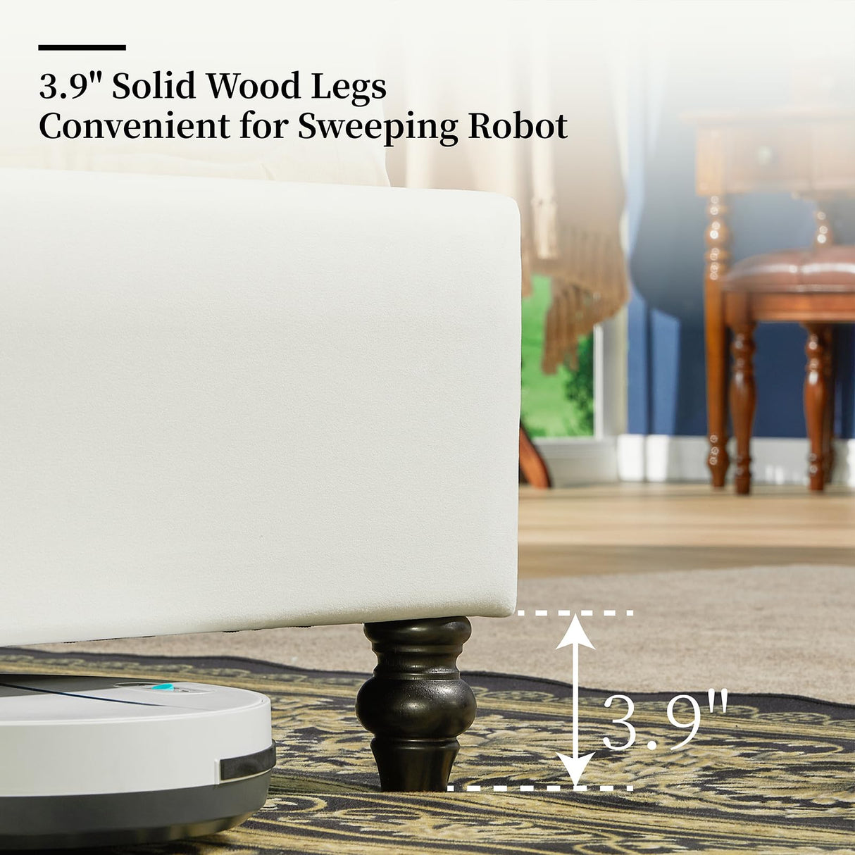 PaPaJet King Bed Frame Upholstered Platform Bed Frame with 52.8'' Tall Sleigh Headboard, Button Tufted, No Box Spring Needed, Easy Assembly, Cream PaPaJet