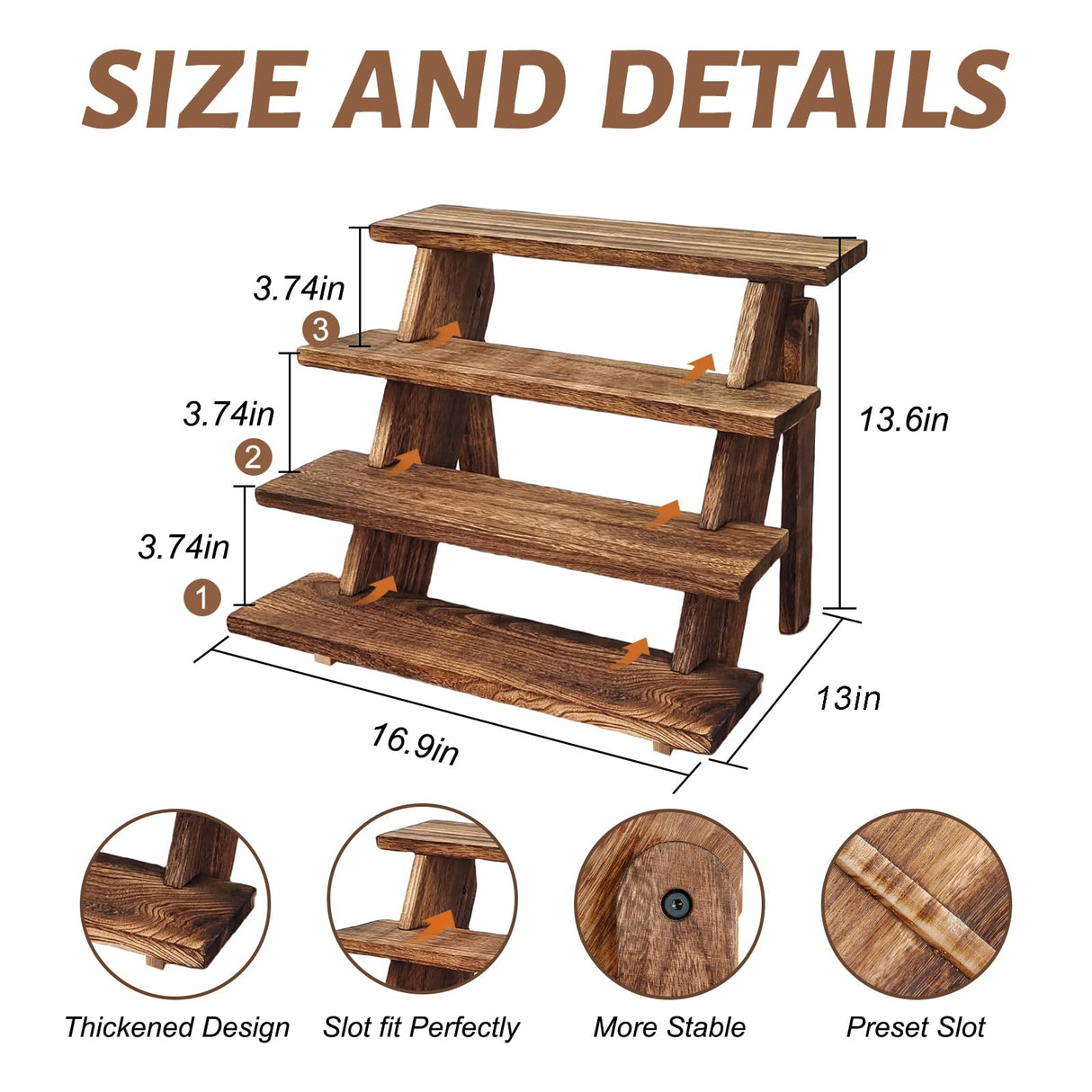 Fumingpal Wooden Cupcake Stand - 4 Tier Cupcake Display Stand, Rustic Tiered Display Stand, Tool Free Installation Cupcake Stand for Baby Shower Decorations Birthday Party Supplies Fumingpal