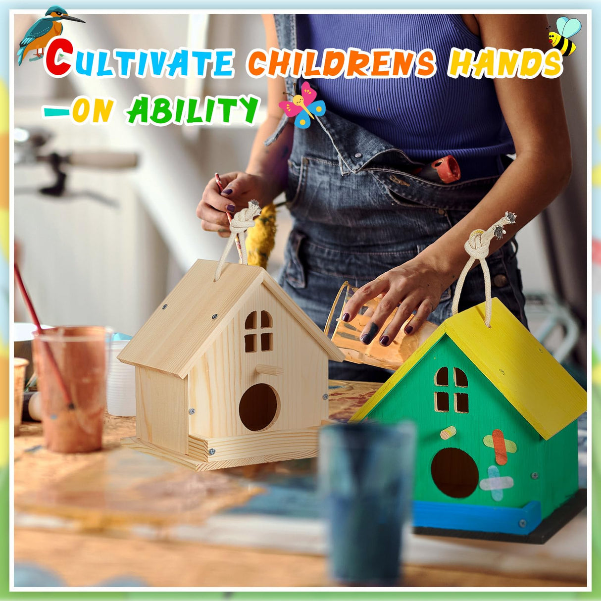 Juexica 2 Pack Bird House Kit Wooden DIY Birdhouse to Paint Build a Bird Bungalow Birdhouse Crafts to Build Family Home Arts and Craft Projects Christmas Birthday Party Gift (Rotundity) Juexica