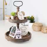 ASMPCUE 2 Tiered Tray Stand, Farmhouse Tiered Tray Stand with Metal Handle for Home Kitchen Decor, Wooden Rustic Two Tiered Serving Tray Coffee Table Tray for Holiday Decor, Tray ONLY(Rustic Wood) ASMPCUE
