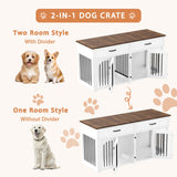 EBE Dog Crate Furniture, 63''Wooden Dog Crate with 2 Drawers and Removable Divider, Dog Kennel Indoor Furniture with Double Rooms, Heavy Duty Dog Crate Table Indoor TV Stand for Small Medium Dogs EBE