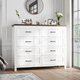 Jocoevol Farmhouse Dresser 8 Drawer Dresser for Bedroom, Large Wooden Dressers Double Grey Dresser with Deep Drawers Dressers for Hallway, Entryway (White and Brown) Jocoevol