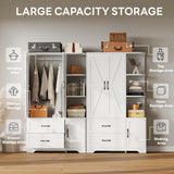LIKIMIO Armoire Wardrobe Closet 70" H, Bedroom Wooden Wardrobe with 3 Doors 2 Drawers, Modern Clothing Storage Cabinet Combination with Storage Shelves and Hanging Rail, White LIKIMIO