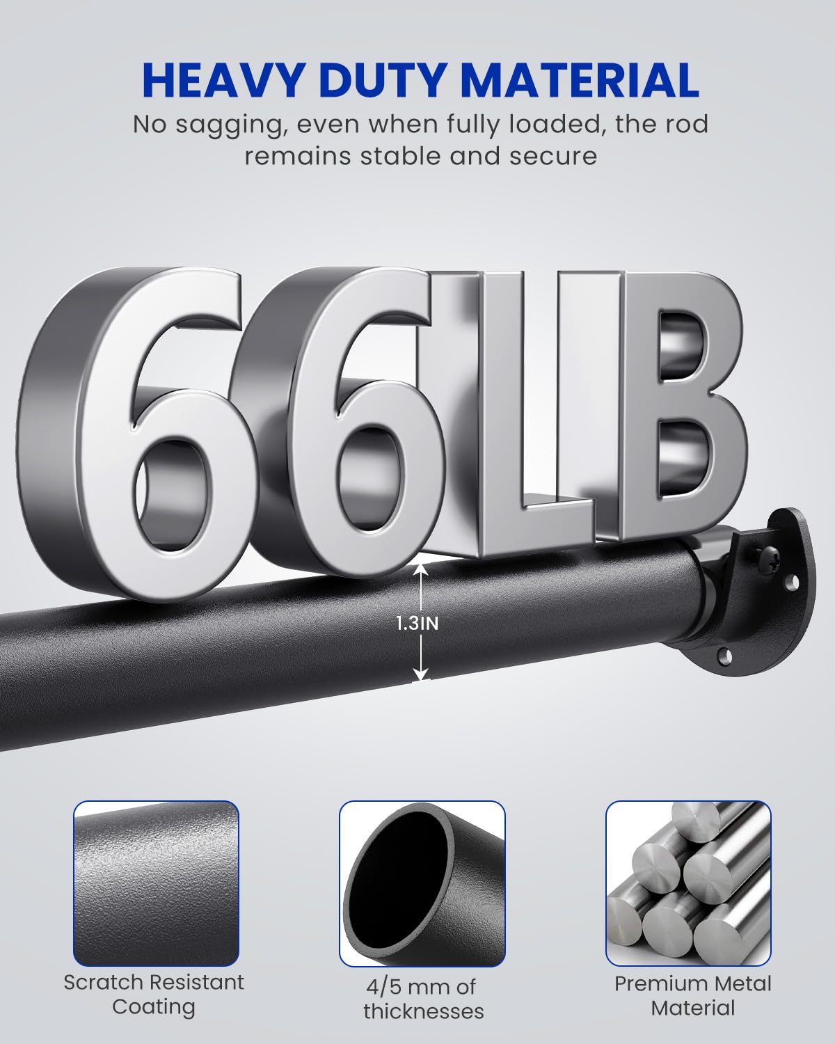 Closet Rods for Hanging Clothes, 17 to 84 Inches Stepless Adjustable Metal Closet Rod, 1.3 Inches Heavy Duty Clothes Hanging Rod for Closet Wardrobes Laundry RV Supforce