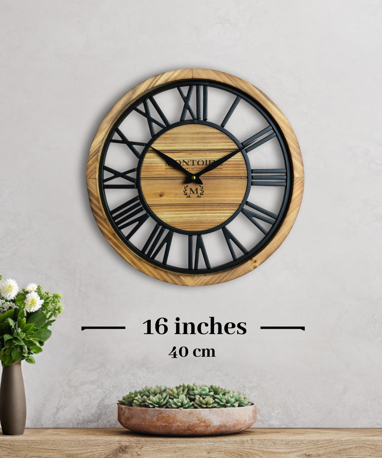 Montoire 16 Inch Wall Clock - Farmhouse Wall Clock Large - Large Wall Clocks for Living Room Decor - Wall Clocks Battery Operated 16 Inches or Larger - Big Wall Clock Decorative Roman Numerals Montoire