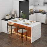 63" Large Imitation Marble Dining Table for 4-6 People, Island Table with LED Lights, Mordern Marble Stripes Kitchen Dining Table with Grille design for Dining Room, Home, Office, Living Room（White） Gyfimoie