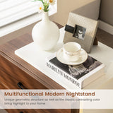 Giantex Modern Nightstand Set of 2 with 2 Drawers, Rustic Walnut Wood Grain Bedside Table with White L Shape Unique Design, Vertical Wooden End Table for Bedroom, Walnut & White (2) Giantex