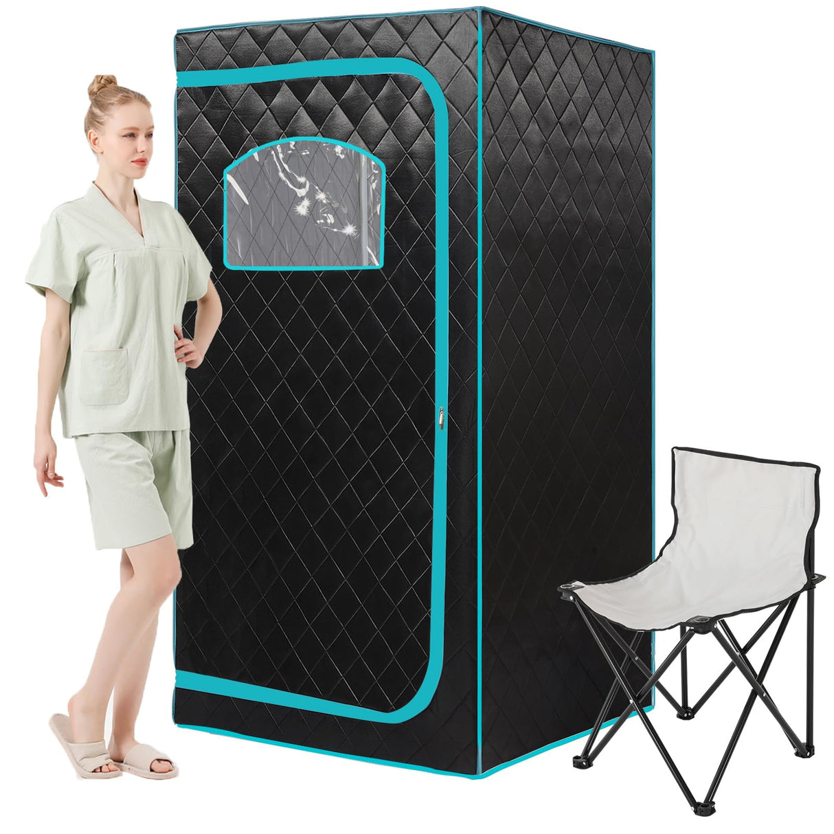 AURGOD Portable Full Size Infrared Sauna, One Person Sauna Tent Set for Home Spa with Temperature Remote Control, Heating Foot Pad and Reinforced Foldable Chair (Infrared Sauna) AURGOD