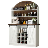 4 EVER WINNER Farmhouse Coffee Bar with 3-Tier Storage, 67” Tall Coffee Bar Cabinet with Sliding Barn Doors, White Buffet Cabinet with Hutch & 9 Wine Racks, White 4 EVER WINNER