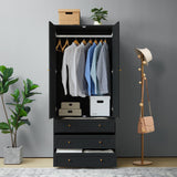 YZRSTY Armoire Wardrobe Closet with 4 Doors and 6 Drawers, 70.87" Tall Wooden Clothes Closet Wardrobe Cabinet, Freestanding Bedroom Storage Armoire for Hanging Clothes, 2-Piece (Black) YZRSTY