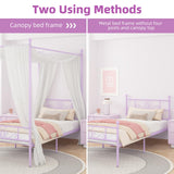 Weehom Twin Canopy Bed Frame with Headboard and Footboard, 4 Posters Metal Bed Frame, No Box Spring Needed, Mattress Foundation Platform Bed for Kids and Adults, Purple Weehom