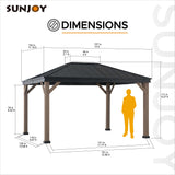 Sunjoy 11 x 13 ft. Hardtop Gazebo Outdoor Black Steel Gazebo with Skylight for Patio, Garden and Backyard Activities, Black Sunjoy