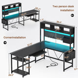 SEDETA L Shaped Gaming Desk with Hutch, 57.5” Reversible Corner Computer Desk with Storage Shelves, Gaming Desk with Pegboard, LED Lights, Power Outlet, Keyboard Tray and Storage Bag, Black SEDETA