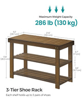 SONGMICS Shoe Rack Bench, 3-Tier Bamboo Shoe Storage Organizer, Entryway Bench, Holds Up to 286 lb, 11.3 x 27.6 x 17.8 Inches, for Entryway Bathroom Bedroom, Yellow Brown ULBS04WL SONGMICS
