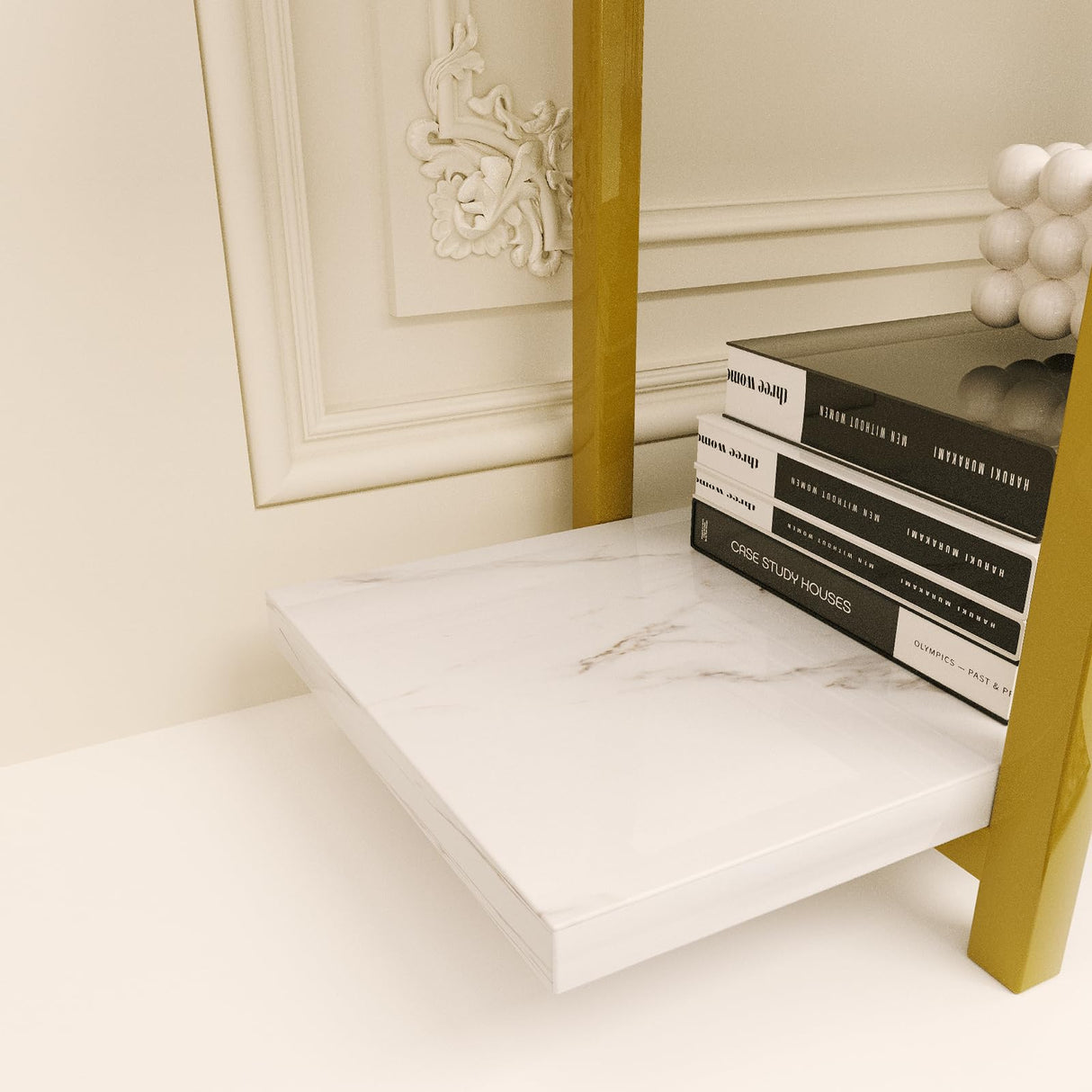 Azheruol Modern 5-Tier White Faux Marble Bookshelf with Metal Frame for Stylish Home Organization Azheruol