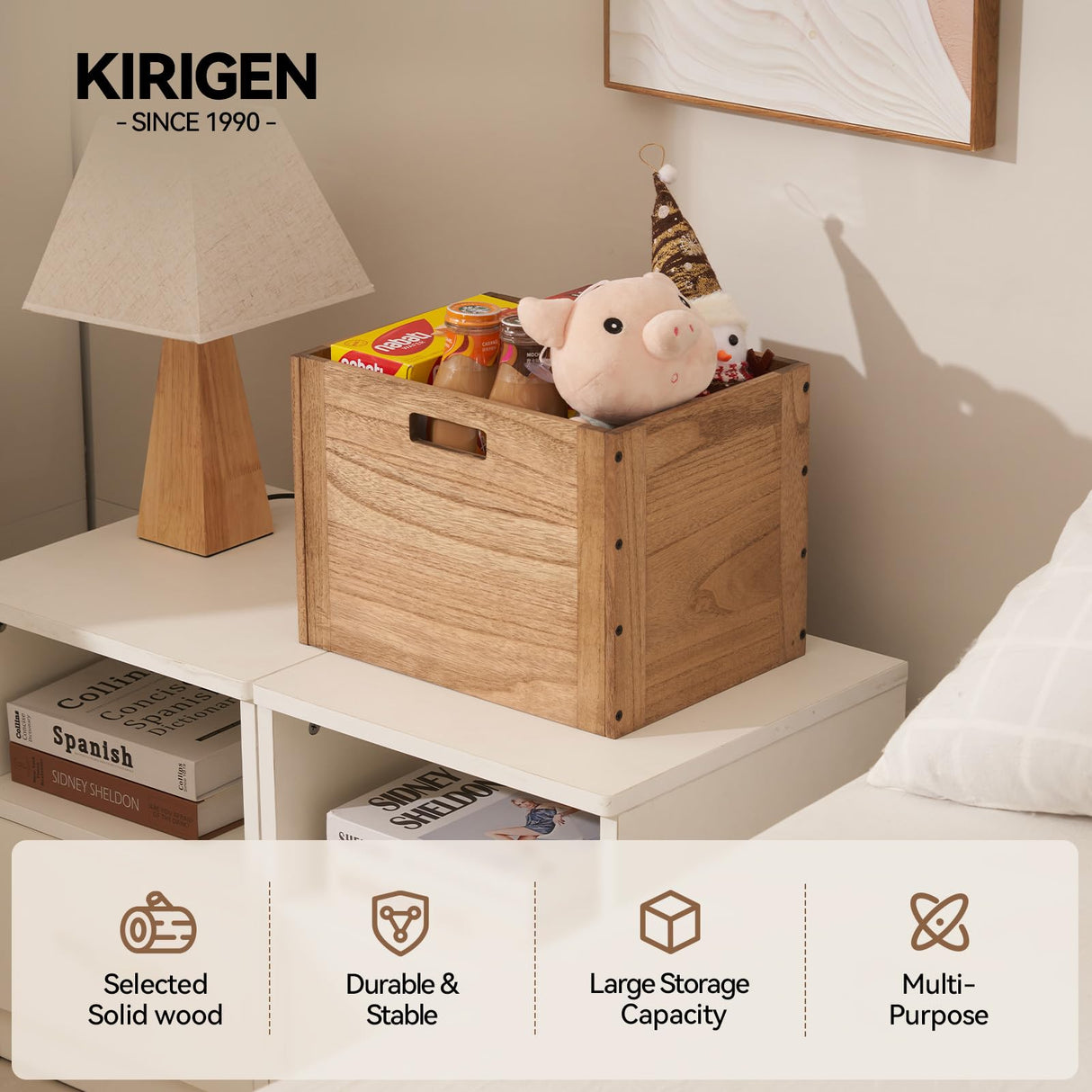 KIRIGEN Stackable Wood Storage Cube/Basket/Bins Organizer for Home Books Clothes Toy Modular Open Cubby Storage System - Office Cubical Bookcase Closet Shelves C26-DBR KIRIGEN