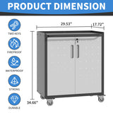 BIZOEIRON Metal Storage Cabinet with Wheels, Rolling Tool Cabinet with Adjustable Shelve, Locking Garage Storage Cabinet with 2 Doors for Tools, Assembly Required (Black/Grey) BIZOEIRON