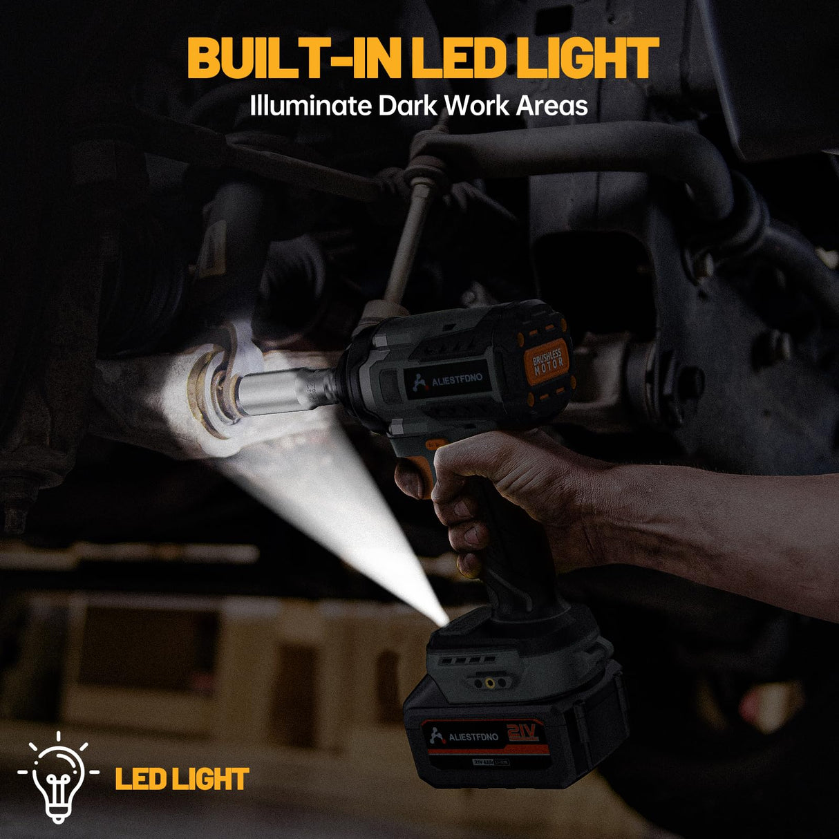 ALIESTFDNO 1/2 inch Cordless Impact Wrench, with Max TRQ (800N.m) 590Ft-lbs Brushless Electric Impact Gun, 2 x 4000mAh Battery, 4 Sockets, 3000RPM High TRQ Impact Driver for Home Car Truck Mower ALIESTFDNO