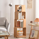 4-Tier Modern Rotating Bamboo Bookcase, DIY Free-Standing Bookshelf Large Capacity Creative Open Book Cabinet, 2 in 1 Nightstand Storage Organizer Lattice Shelf for Home, Office, Living Room, 4-Cube briteman