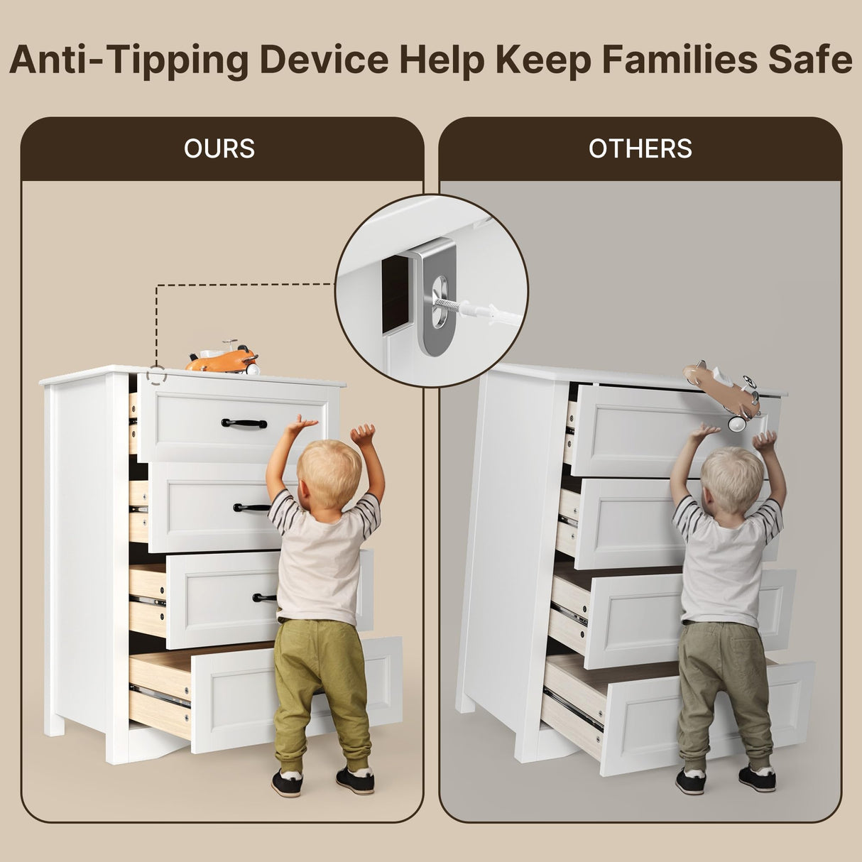Gizoon Dresser for Bedroom with 4 Drawers Wooden Chest of Drawers for Closet Dresser Storage Unit Organizer for Hallway Living Room and Office, White Gizoon